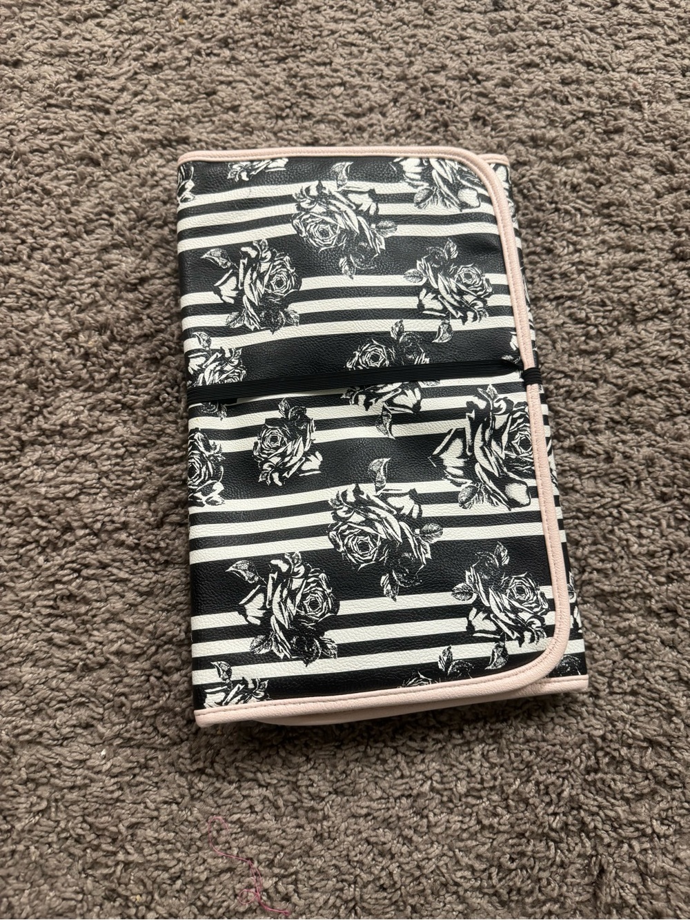 Betsy Johnson portable foldable diaper changing pad white and black with flowers